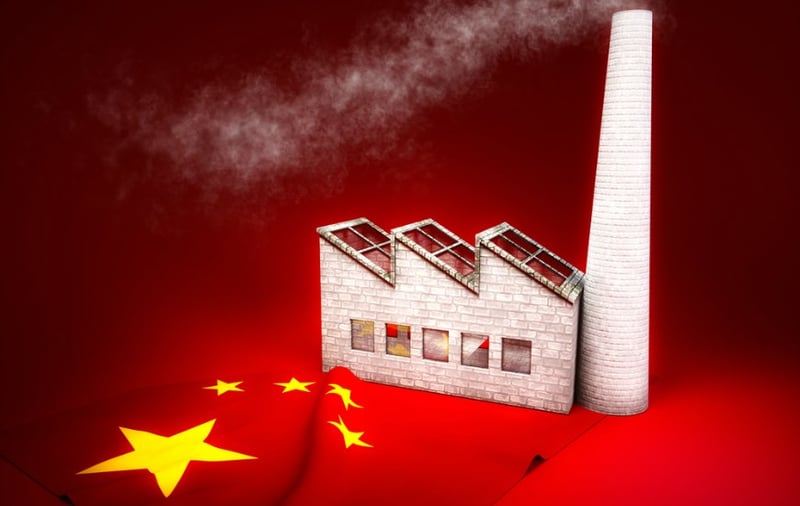 Factory model with the Chinese flag - Symbolising factories in China